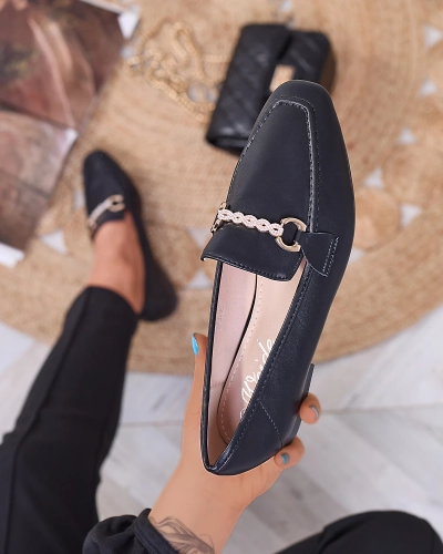 Mustad kuldse kaunistusega naiste mokassinad Suletta- Footwear