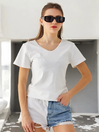 Royalfashion Naiste puuvillane t-särk pitsiga seljal