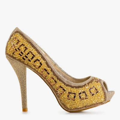 OUTLET Gold women's pumps with Verdad ornaments - Footwear