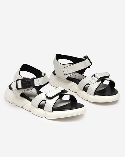 Children's shiny sandals in white Leepe-Shoes