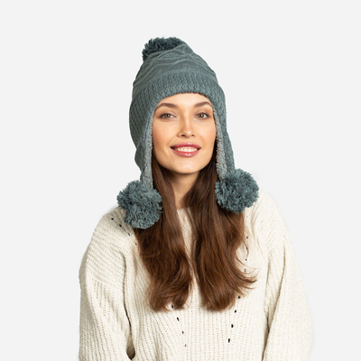 Women's dark gray insulated hat with pompoms - Accessories