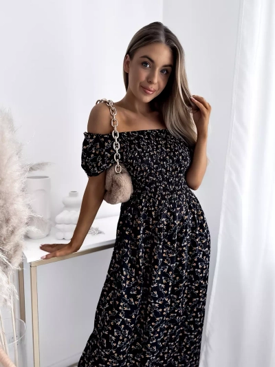 Floral black women's midi dress - Clothing