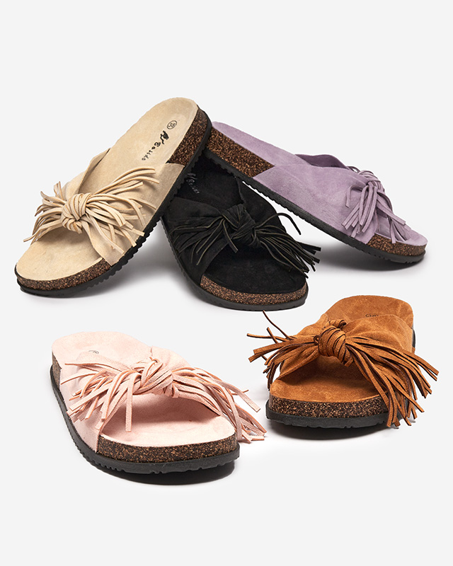 Women's slippers with beige tassels Guttis - Footwear