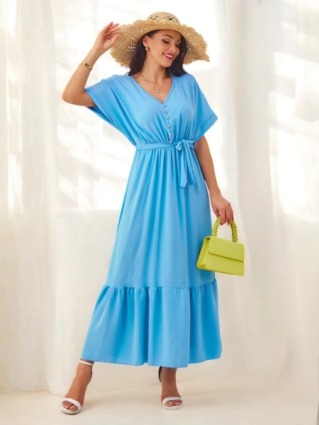 Royalfashion Naiste midi kleit lühikeste varrukatega ja dekoratiivsete nuppudega