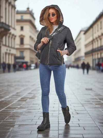 Women's Quilted Jacket with Hood and Cuffs on Sleeves Silent Ridge