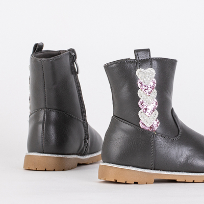 Gray girls boots with a decorative upper Nokimi - Footwear