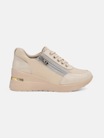 HeraBea women's wedge sneakers, beige, made of eco-leather, 6.5 cm with a zipper