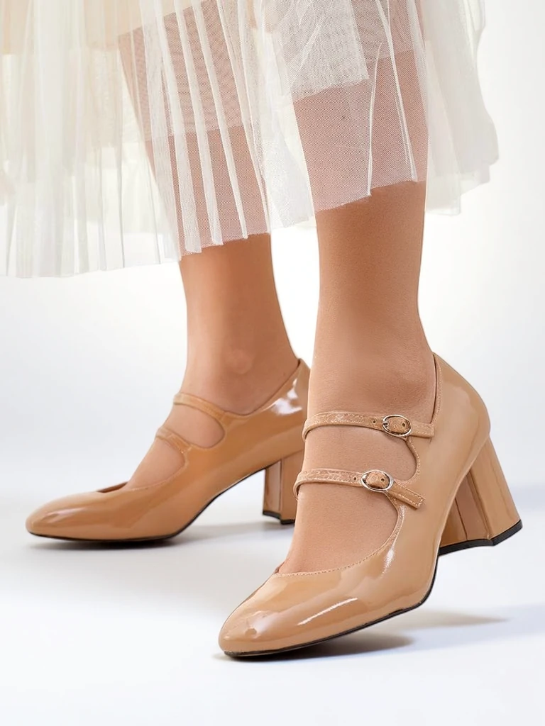 Royalfashion Patent leather women's heeled shoes with straps Ovinna