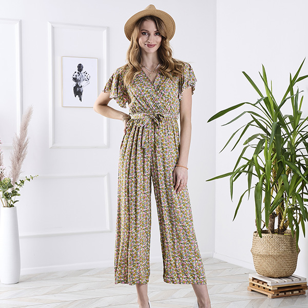 Colorful women's long floral jumpsuit - Clothing
