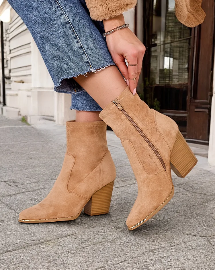 Royalfashion Eko-suede womenvs ankle boots on a post Gris