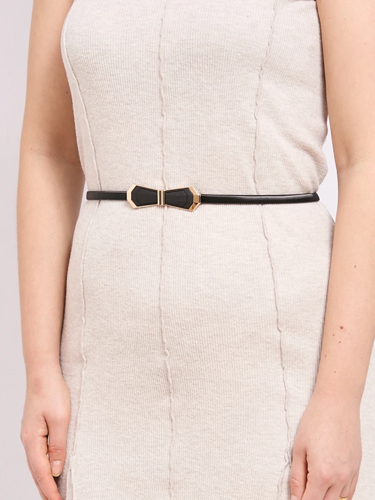 Women's metal belt Melina black with a decorative glamour buckle