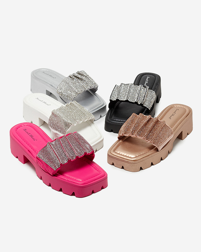 Gold women's slippers with cubic zirconia Emkoy - Footwear