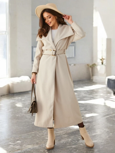 Royalfashion Women's maxi coat with a tie