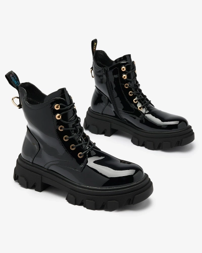 Royalfashion Mustad lakitud naiste isoleeritud baggerisaapad Setogia