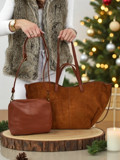 Women's shopper bag eco suede with smaller eco leather included 2in1 Elinea