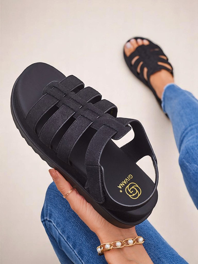 Royalfashion Heraclea platvormiga mustad öko-nahast naiste sandaalid