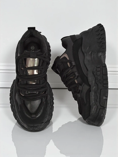 Aurelia Nero - Women's Chunky Sneakers Made of Ecological Leather Black 6.5 cm