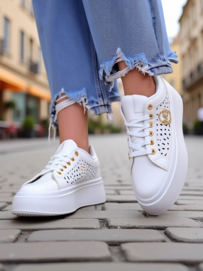 Aurelia Bianca – White Platform Sneakers Royalfashion Ecru