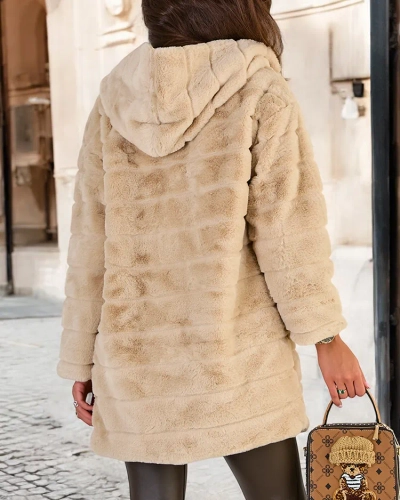 Royalfashion Beige fur women's coat