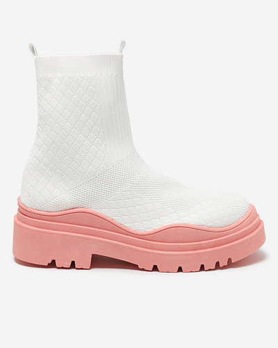 Valged ja roosad lameda kontsaga naiste saapad Seritis - Jalatsid