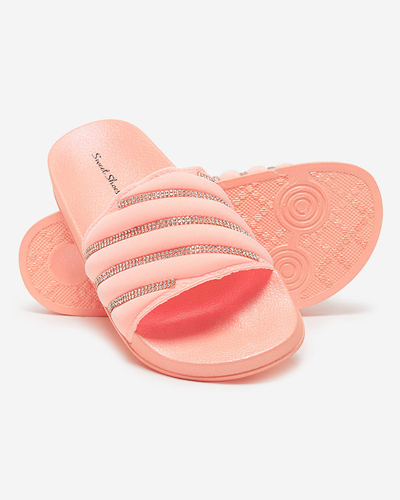 OUTLET Light pink women's slippers with cubic zirconia Erikis - Footwear