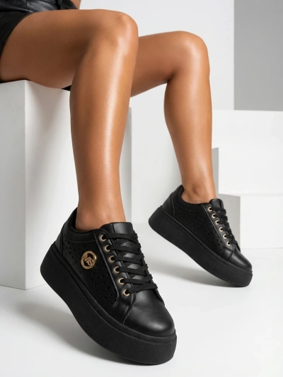 Aurelia Nero - Black Royalfashion platform made of eco-leather, model LH201-8