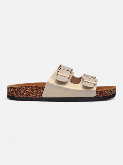 Ariadne Eco women's gold sandals with a flat sole for summer