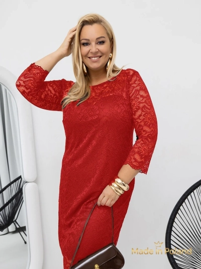 Women's Lace Midi Dress with 3/4 Sleeves Elegant Star