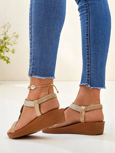 Женские сандалии на танкетке Aurelia Royalfashion золотые из эко-кожи