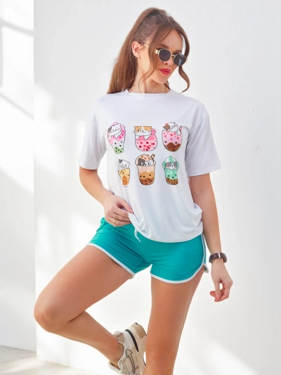 Royalfashion Women's sports set with t-shirt and shorts Kitty Cat
