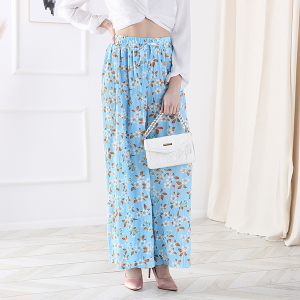 Women's blue floral fabric pants - Clothing