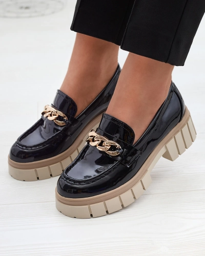 Lacquered women's moccasins in black Aquan- Footwear