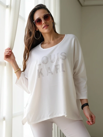 Royalfashion Naiste viskoosbluus, millel on rhinestone-kirjad