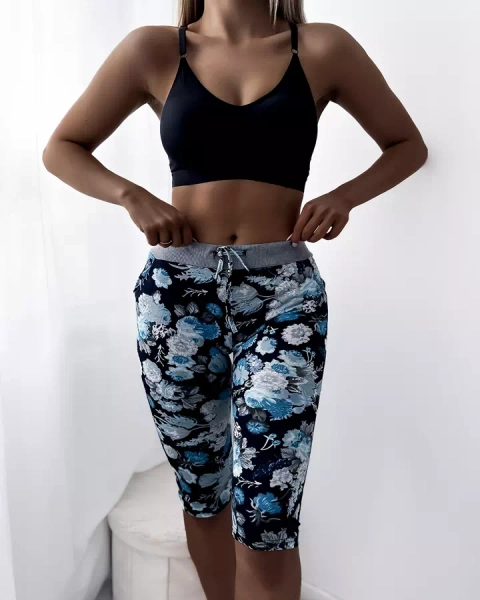 Royalfashion Dark blue women's 3/4 shorts with floral pattern PLUS SIZE