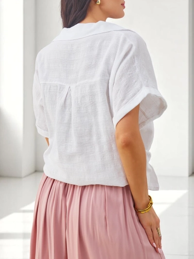 Royalfashion Women's cotton shirt with embossing and short sleeves