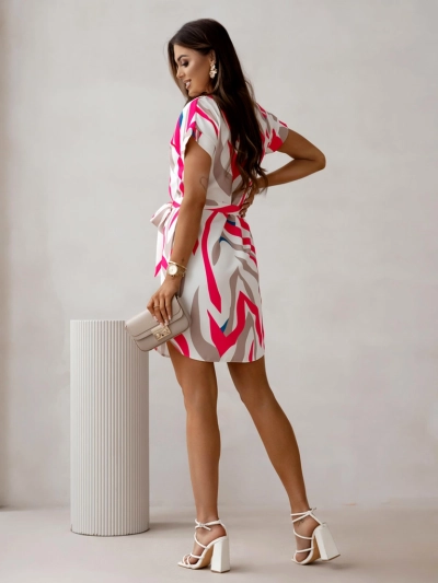 Royalfashion Women's mini dress with short sleeves and belt decorated with florals