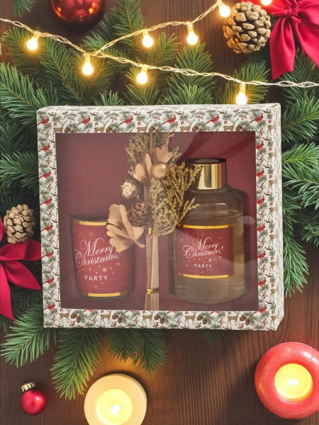 Komplekt: Jõululõhnapulgad ja küünal Merry Christmas