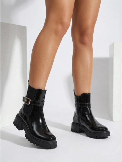 Calivi Women's Patent Faux Leather Ankle Boots