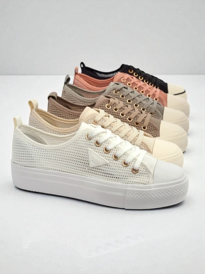 Damskie białe sneakersy Ariadne Mesh – przewiewne trampki na płaskiej podeszwie