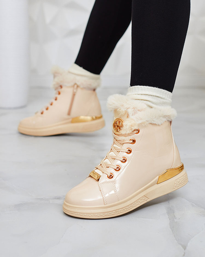 Royalfashion Beige lacquered women's insulated Sylnina boots