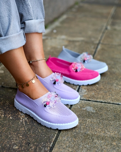 Royalfashion Lillad kristallidega naiste kangast mokasiinid Fezens