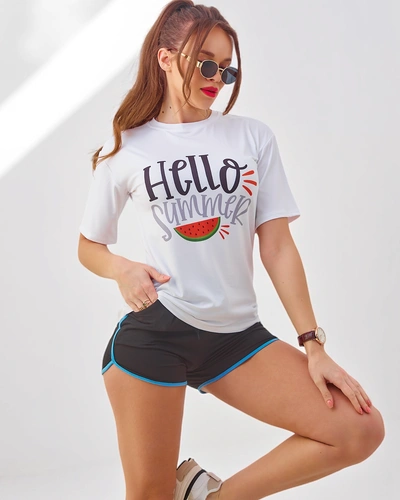 Royalfashion Women's sports set with a t-shirt and shorts Hello Summer