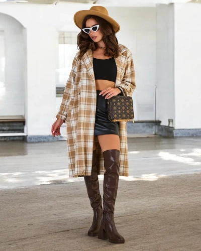 Royalfashion Women's checkered coat