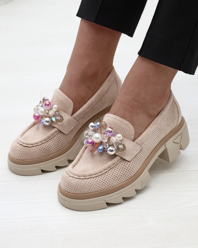 Women's beige openwork moccasins Peloga- Footwear