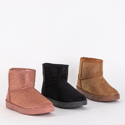 Dark pink women's snow boots with cubic zirconia Rudis - Footwear