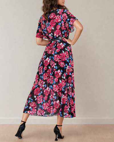 Royalfashion Women's pleated floral midi dress