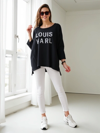 Royalfashion Women's viscose blouse with rhinestone inscriptions