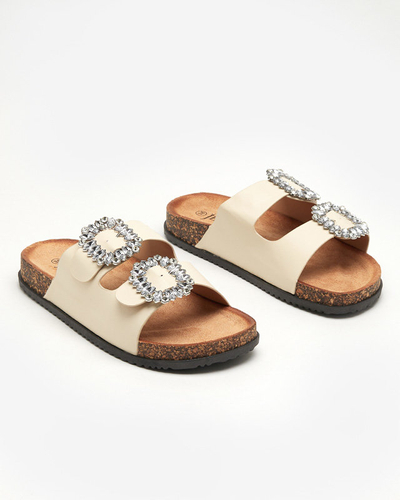 Beige women's slippers with clasps Oterina - Footwear