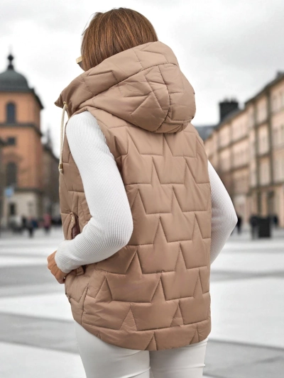 Crimson Haze Quilted Women's Vest with Hood