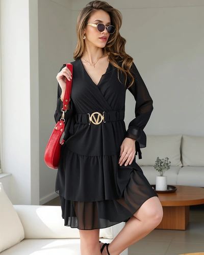 Royalfashion Naiste mini kleit ripsmetega ja kätkemeelsusega